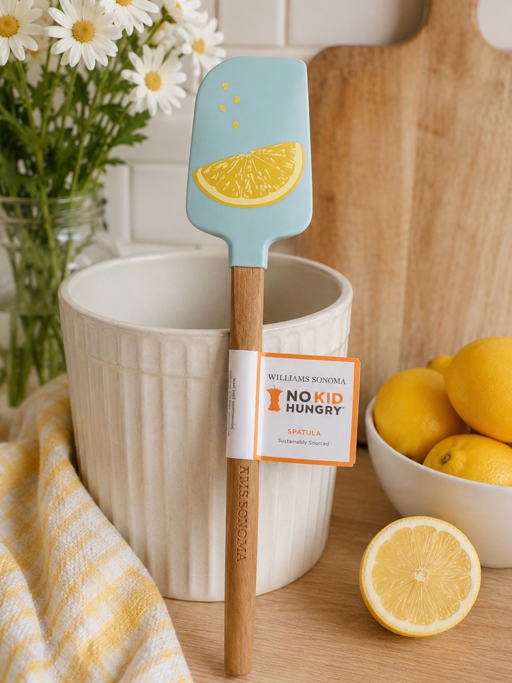 Williams Sonoma Pale Blue Silicone Spatula with Yellow Lemon Accent
